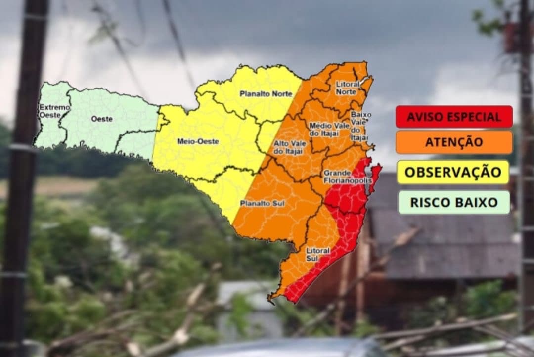 “Risco muito alto”: Defesa Civil emite novo alerta vermelho para SC