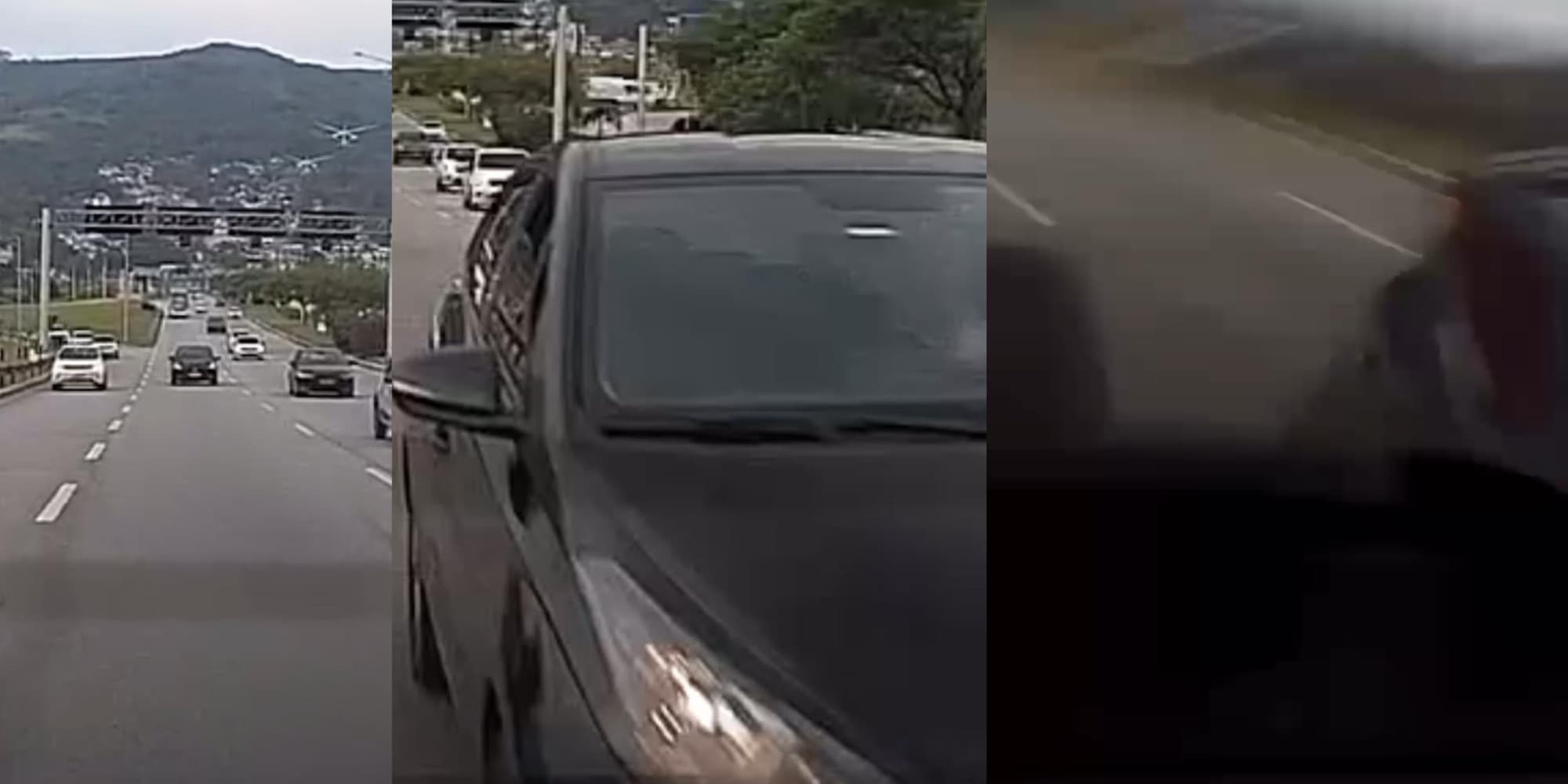 Câmera de veículo registra “pancada” durante acidente na SC-401 em Florianópolis
