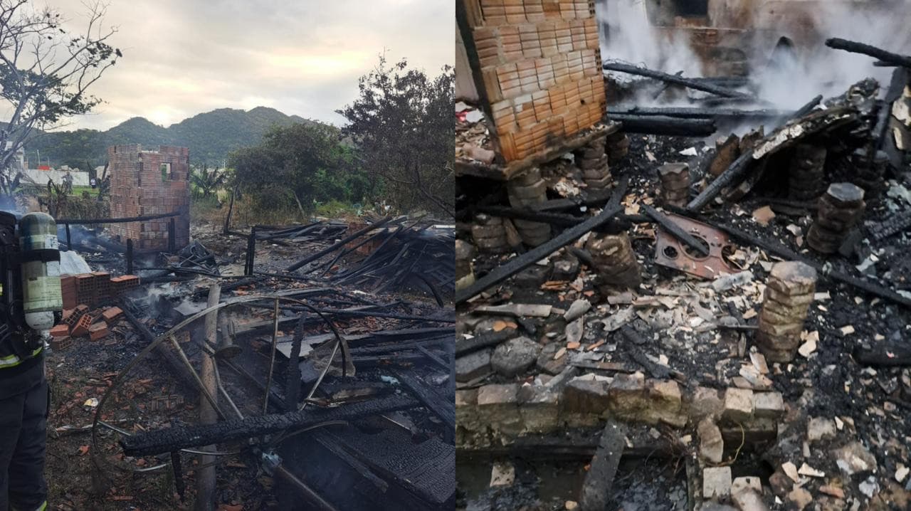 Incêndio destrói duas casas em Itapema e mobiliza mais de 15 mil litros de água