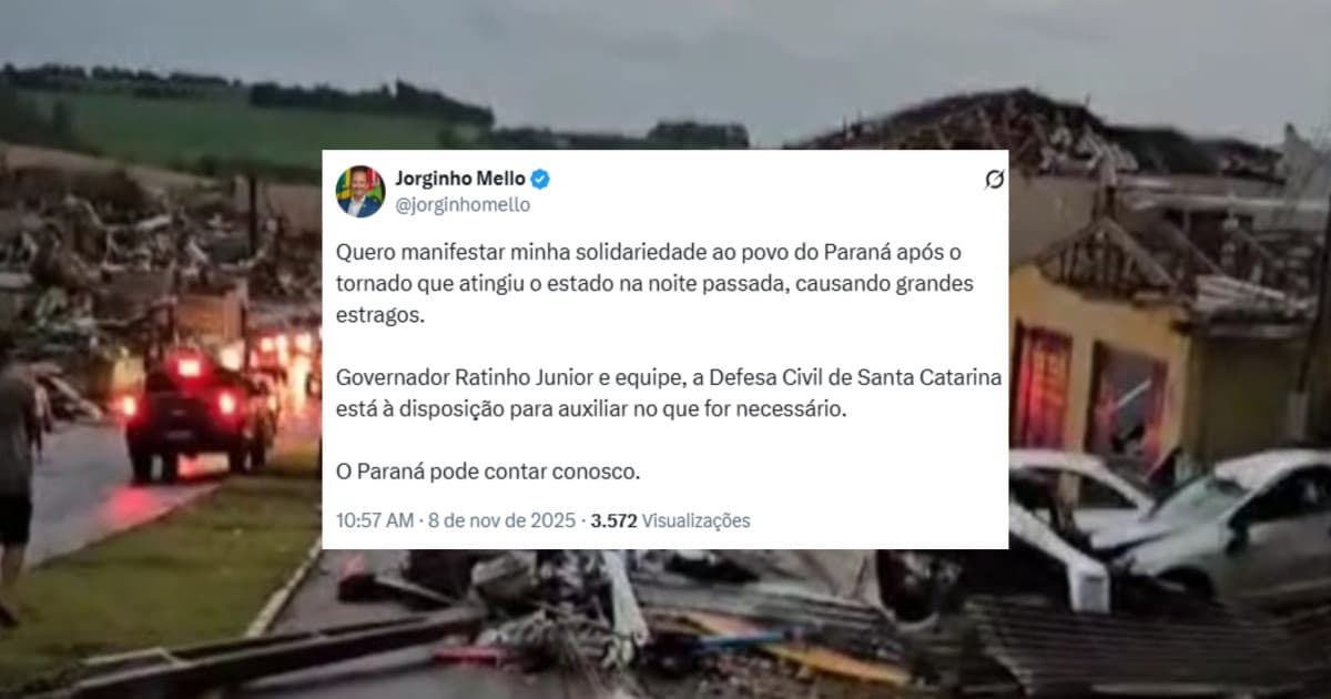 Jorginho Mello coloca Santa Catarina à disposição para ajudar vítimas do tornado no Paraná