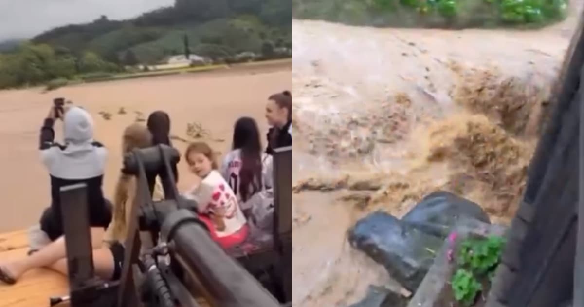 Pai usa empilhadeira para resgatar filha recém-operada e mulher grávida em SC
