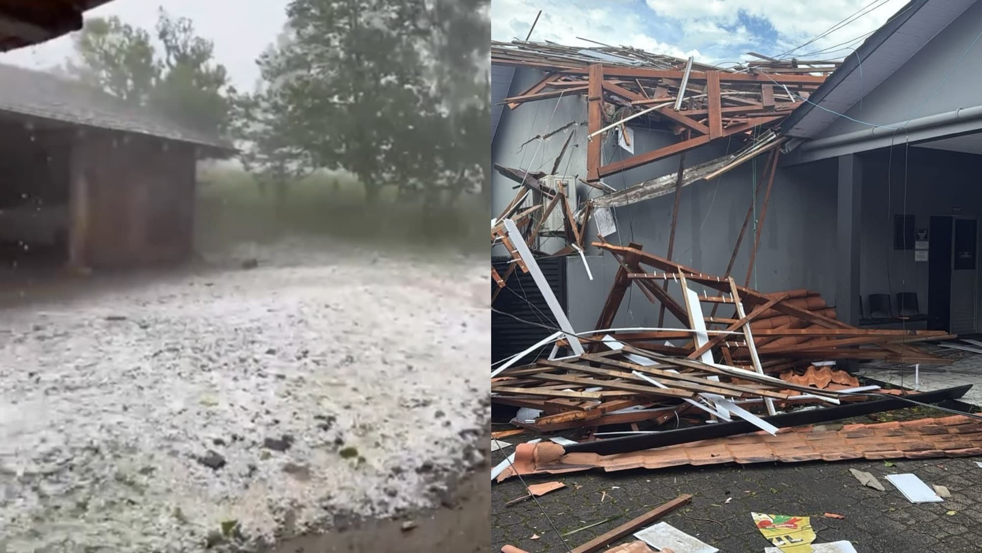 Tempestade com granizo assusta moradores e destrói delegacia em SC