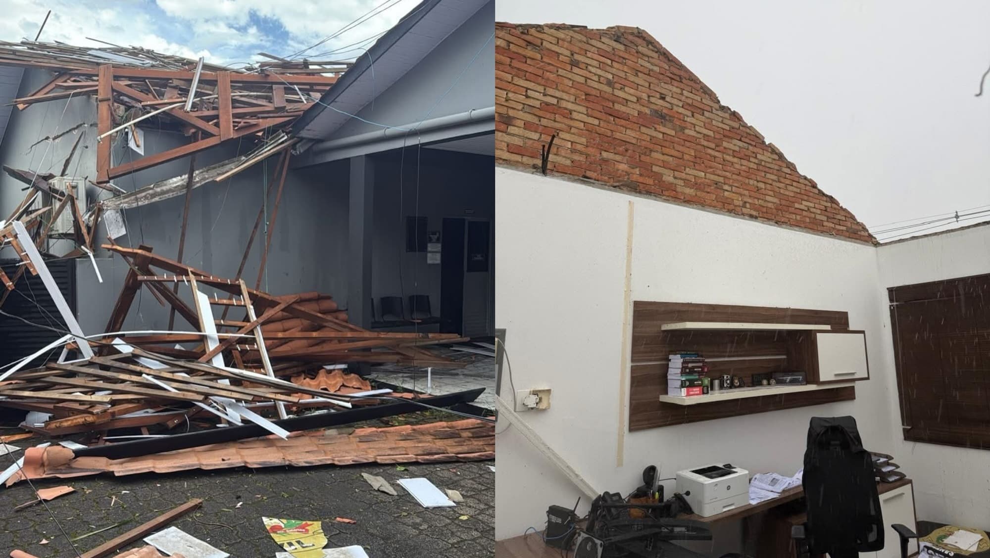 Vídeo mostra delegacia destruída após forte tempestade com granizo em SC