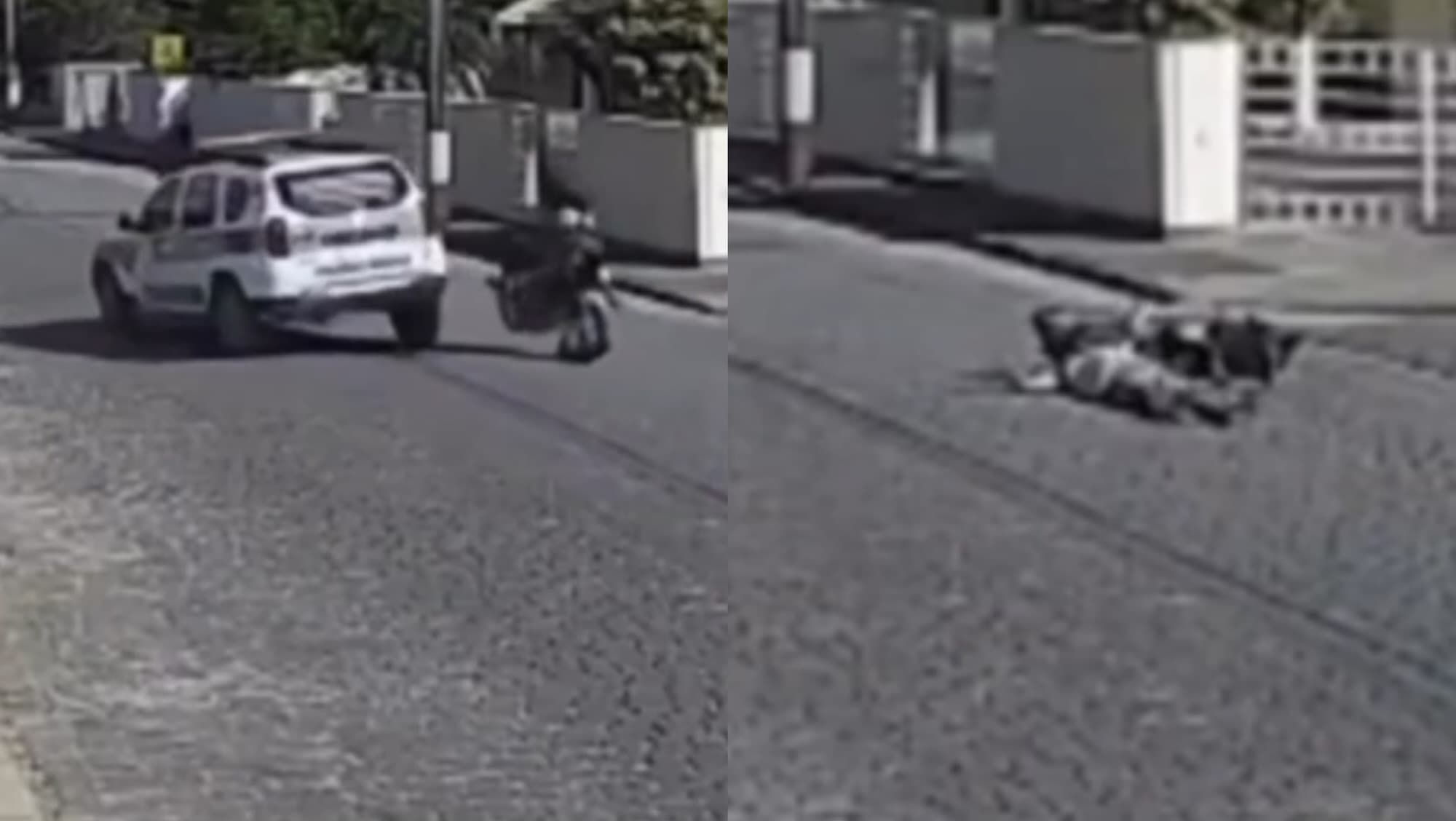 “Deitou pra descansar”: motociclista bate de frente com viatura da PMSC em Nova Trento; VÍDEO