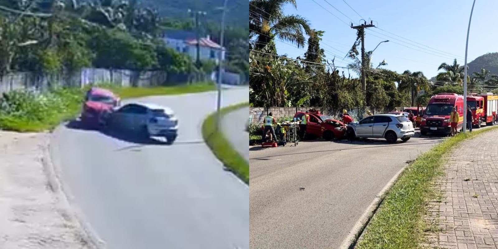 Câmera revela dinâmica de acidente frontal que deixou vítima presa as ferragens em Florianópolis 