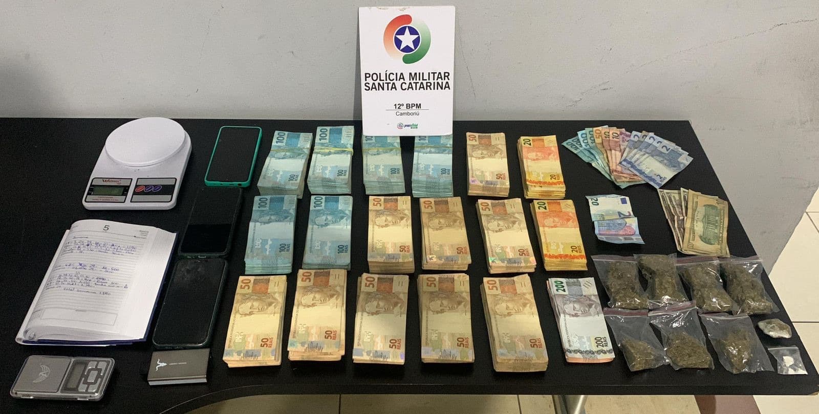 Quase R$ 120 mil, drogas e confusão: PM desmantela esquema de tráfico em Camboriú