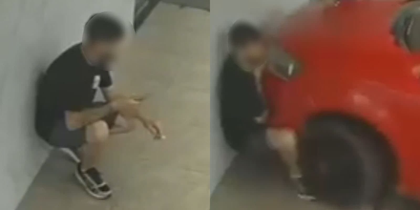 Câmera flagra momento que carro avança e prensa jovem contra parede em Camboriú