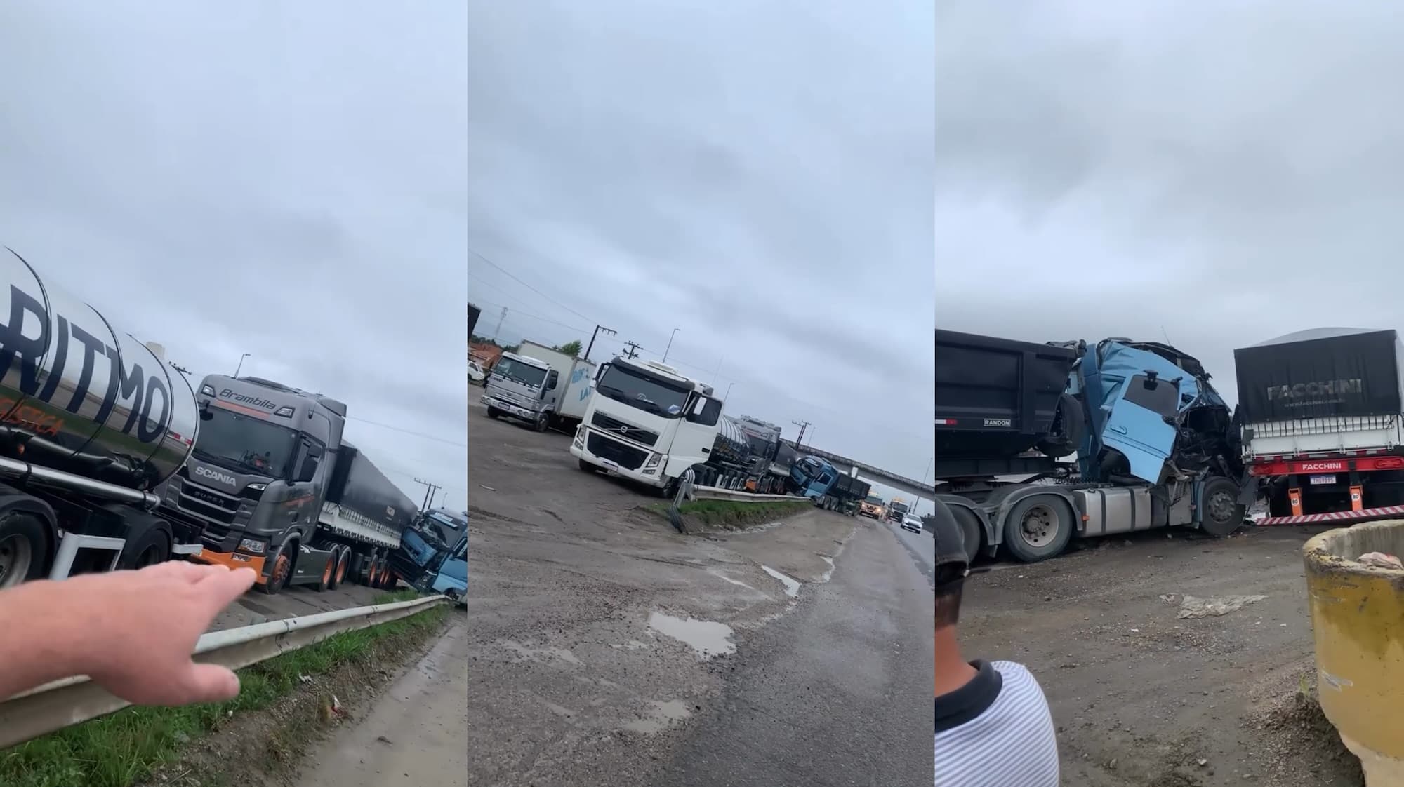 “A fila parou”: motorista de caminhão evita tragédia, mas bate em carreta na BR-101