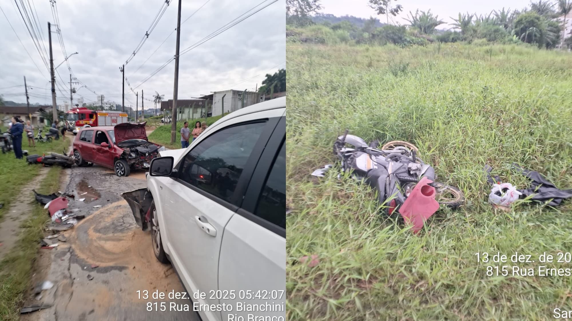 Batida violenta entre 4 veículos deixa motociclista em estado grave em Brusque