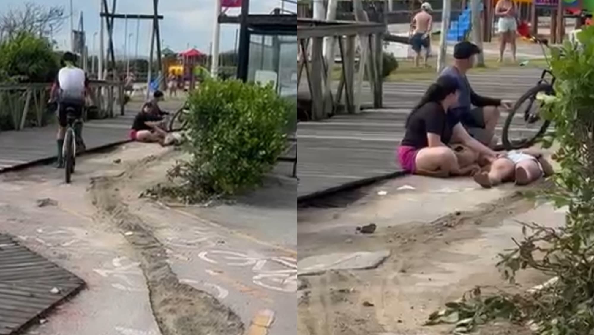 Abandono em plena temporada deixa ciclovia perigosa em Navegantes e vídeo viraliza: “vai, faz gol”