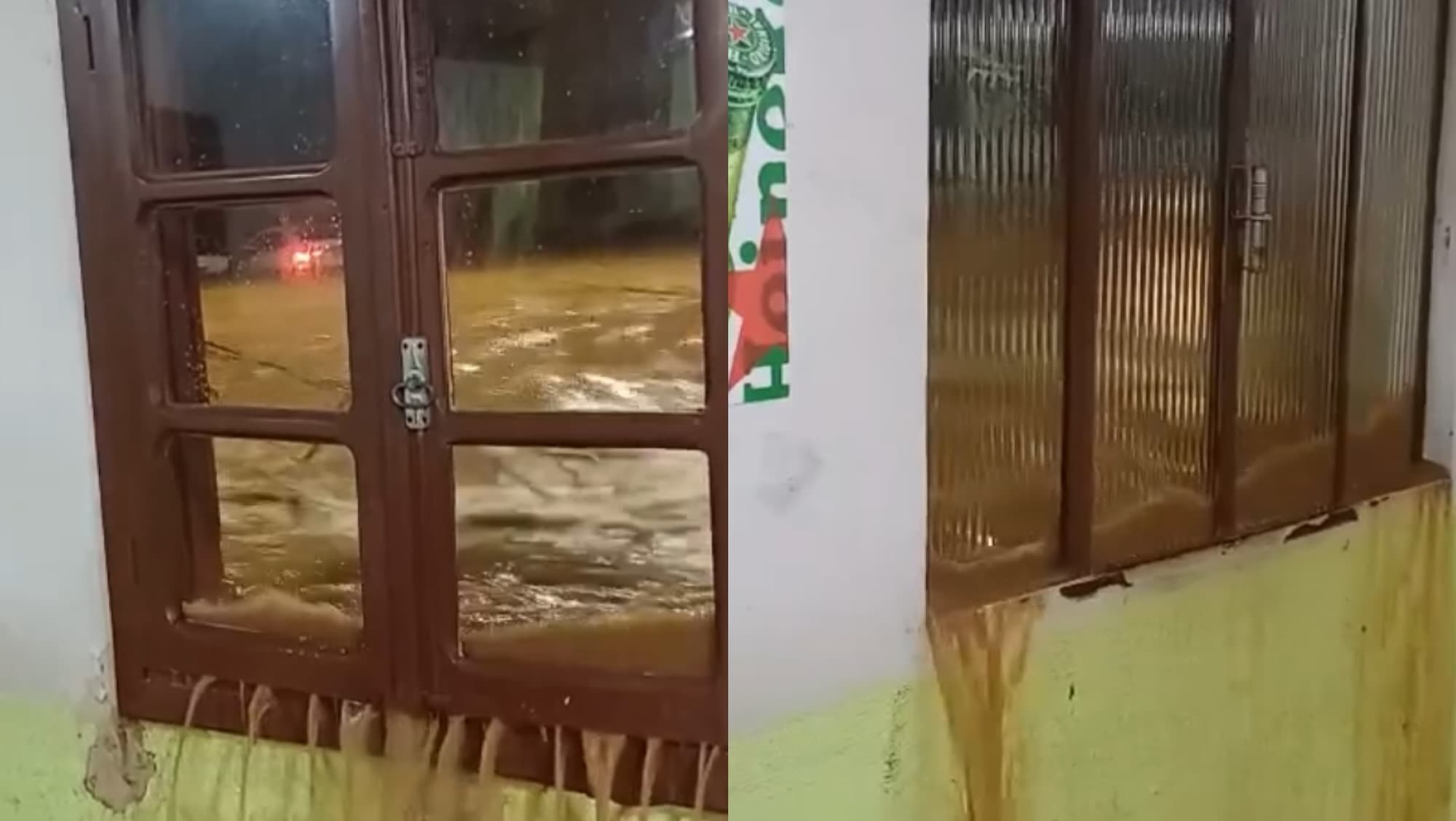 Correnteza ao lado de bar assusta moradores durante alagamento em cidade catarinense