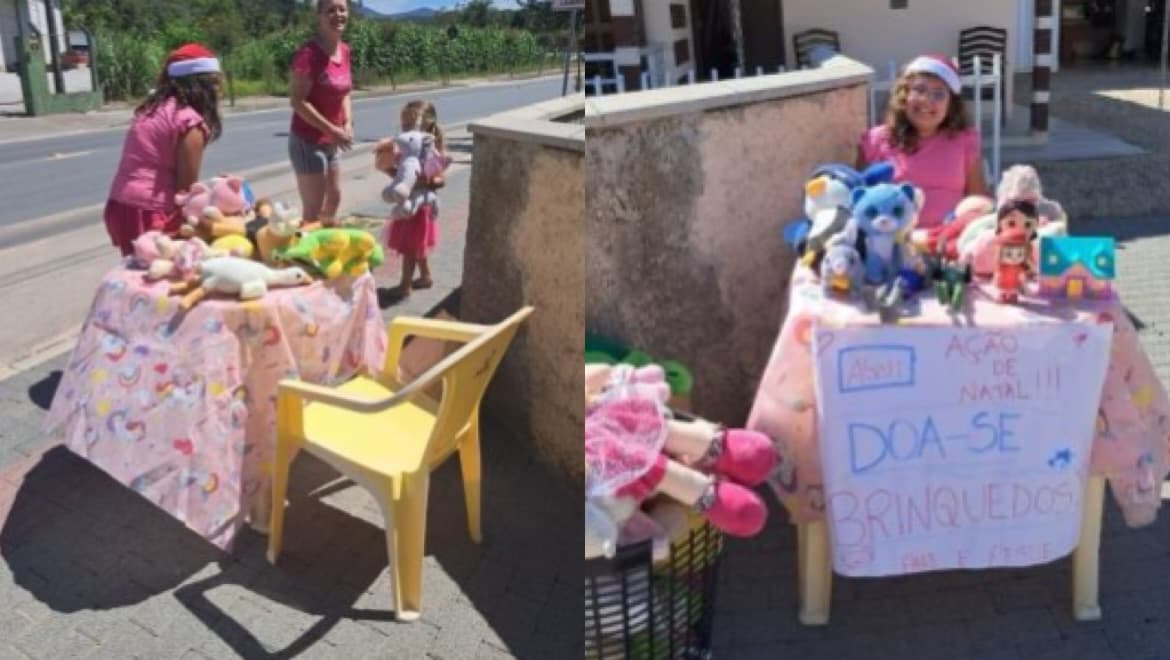 Menina de 8 anos doa brinquedos para alegrar o Natal de crianças carentes em SC
