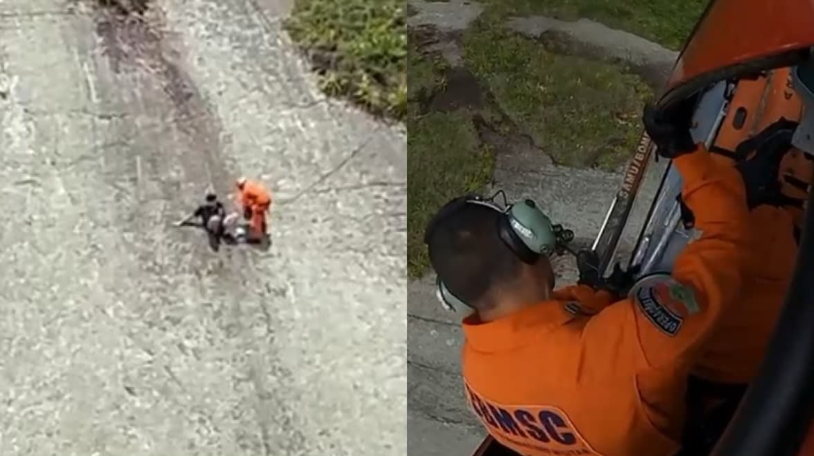 Homem fica preso em costão e é resgatado por helicóptero em Florianópolis