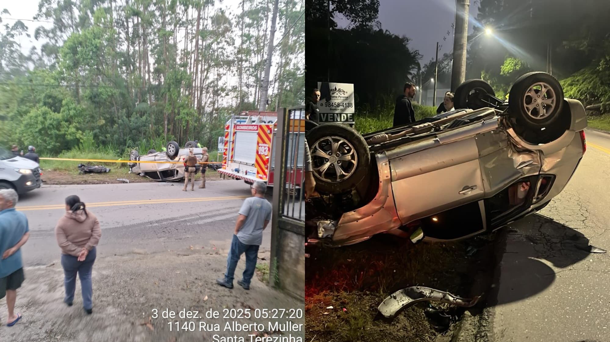 Motociclista morre e duas pessoas ficam feridas após capotamento e colisão em Brusque