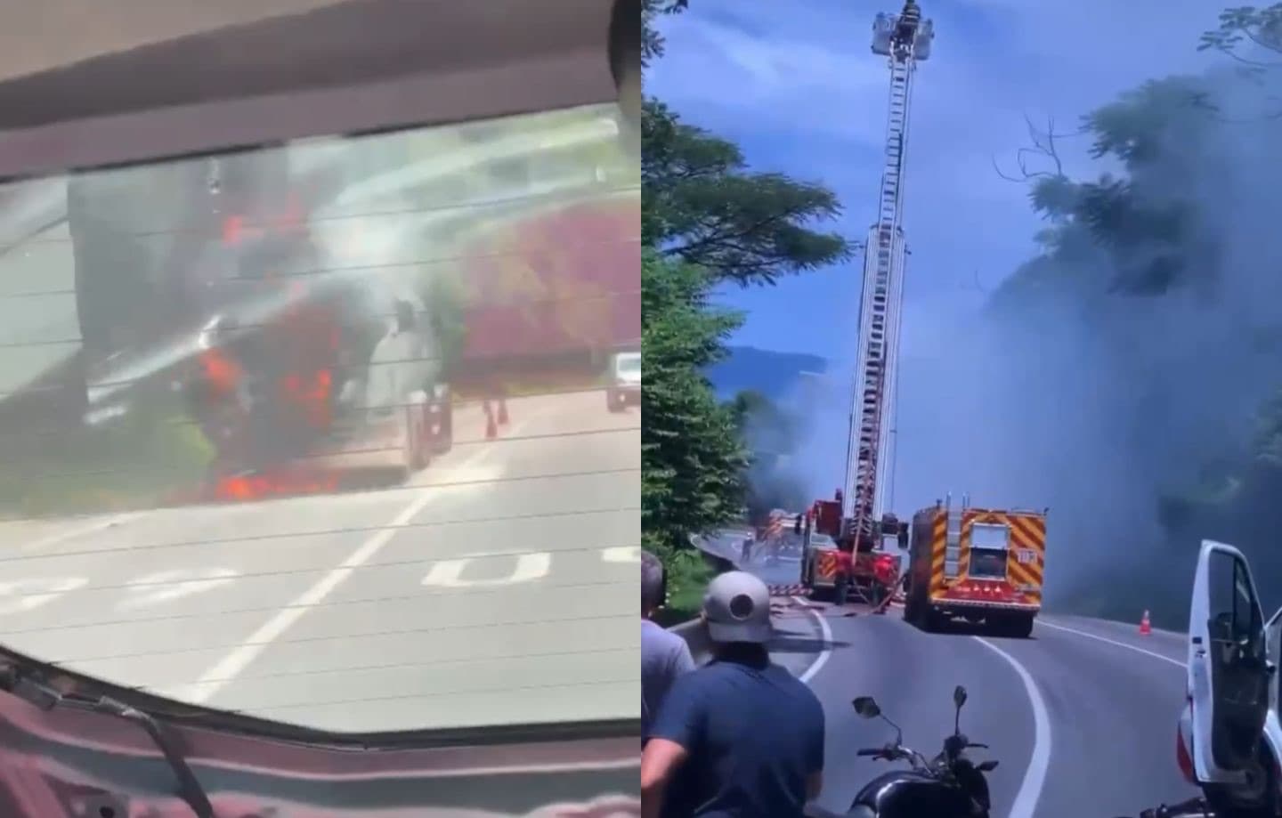 URGENTE: Incêndio em caminhão fecha a BR-101 no Morro do Boi entre Itapema e BC