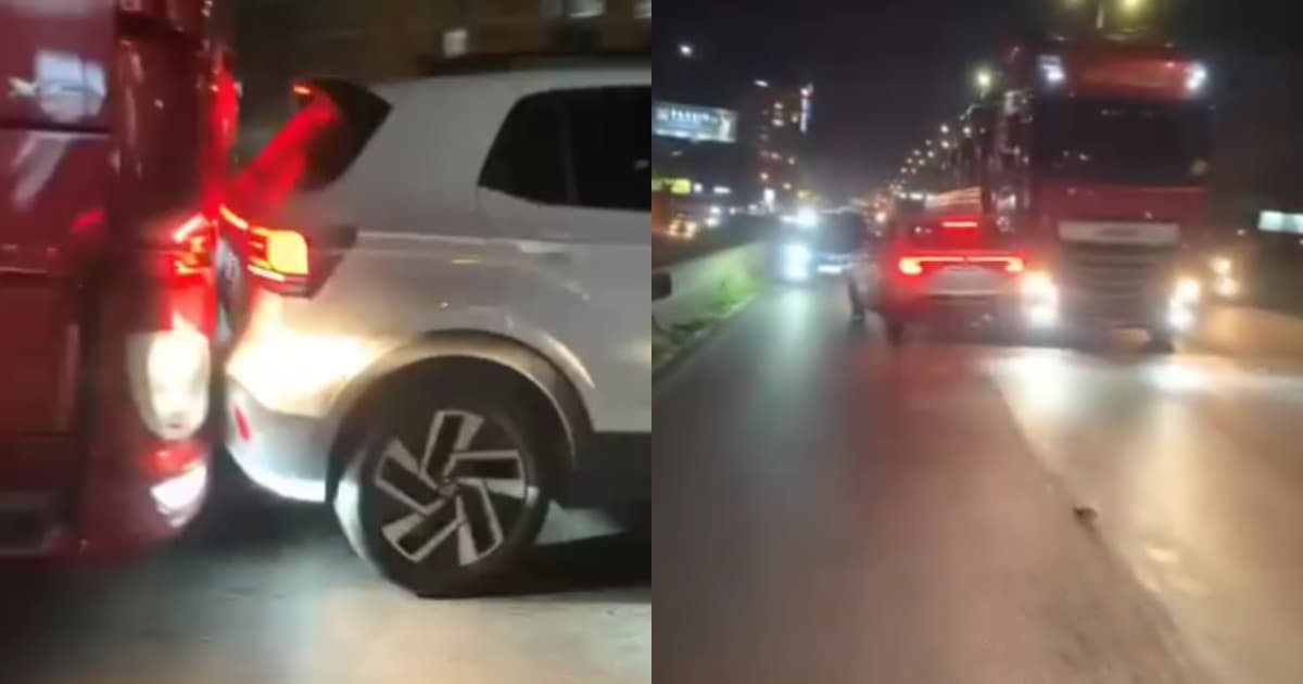 “Achei que era assalto”: carreta arrasta veículo parado na BR-101 em Itapema