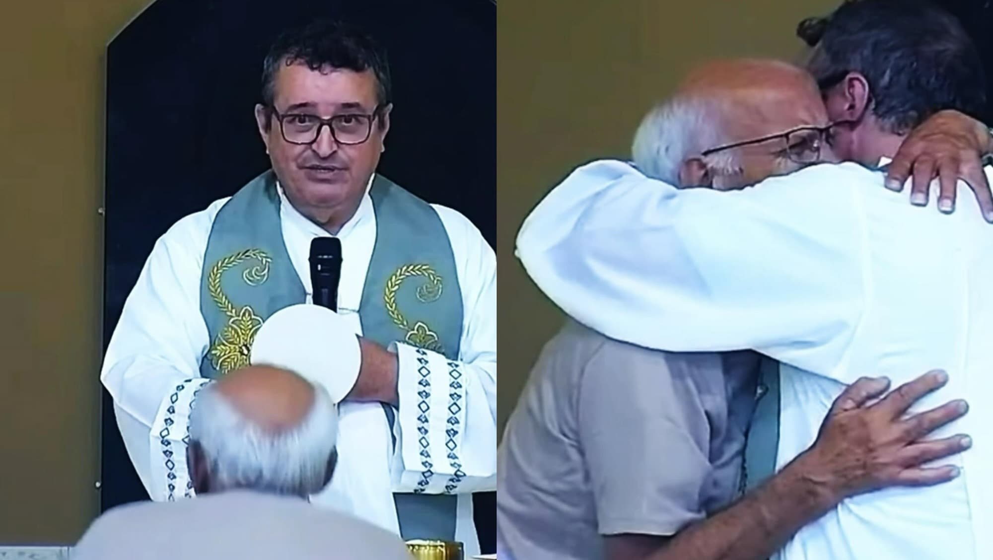 Avô sobe ao altar e abraço interrompe missa em SC após morte de neto: “muita dor”
