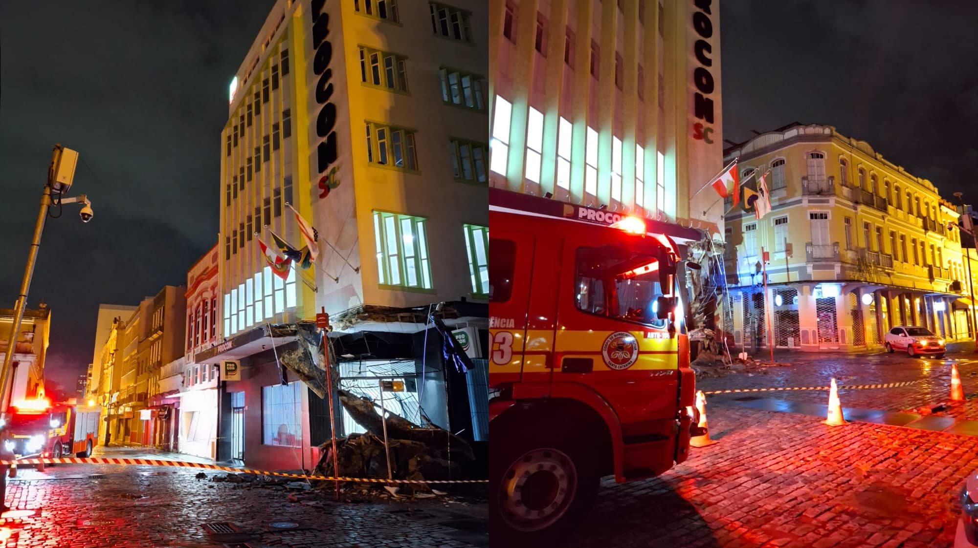 Marquise desaba em prédio de Florianópolis e provoca correria na região
