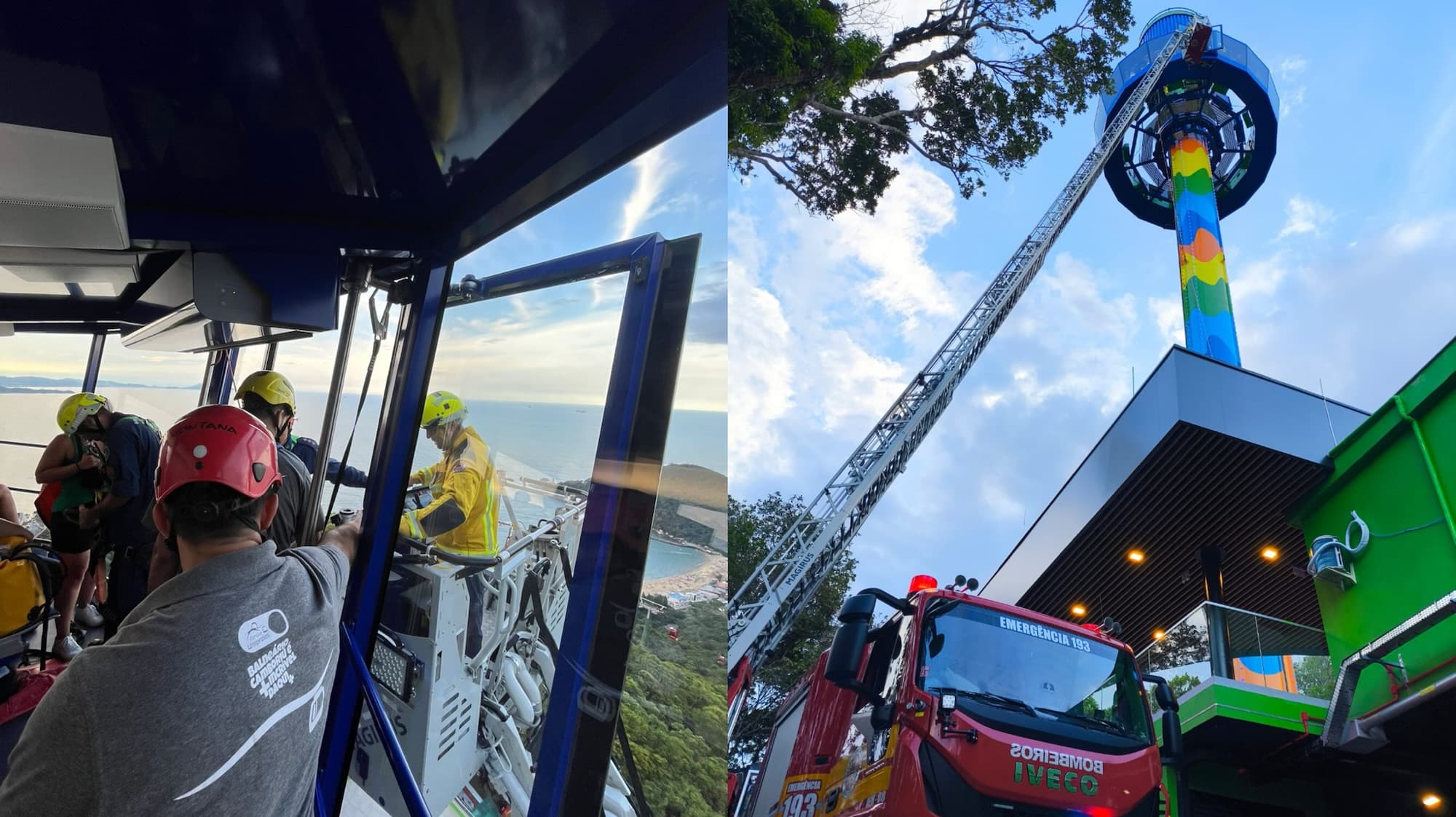 Falha em atração deixa cerca de 30 pessoas presas em torre de parque em Balneário Camboriú