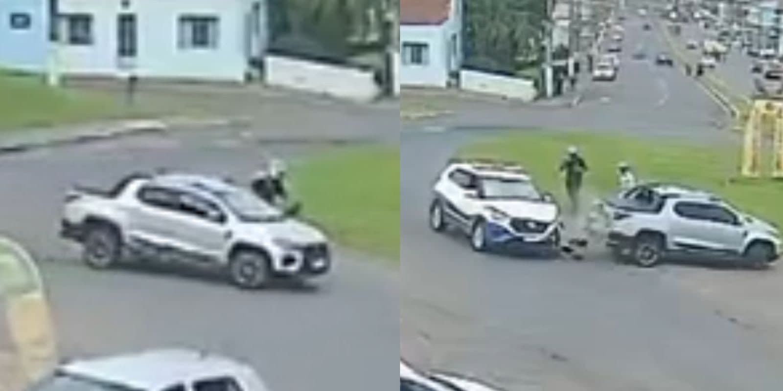 “Sai da frente!”: agentes de trânsito não percebem acidente e causam nova colisão em Lages