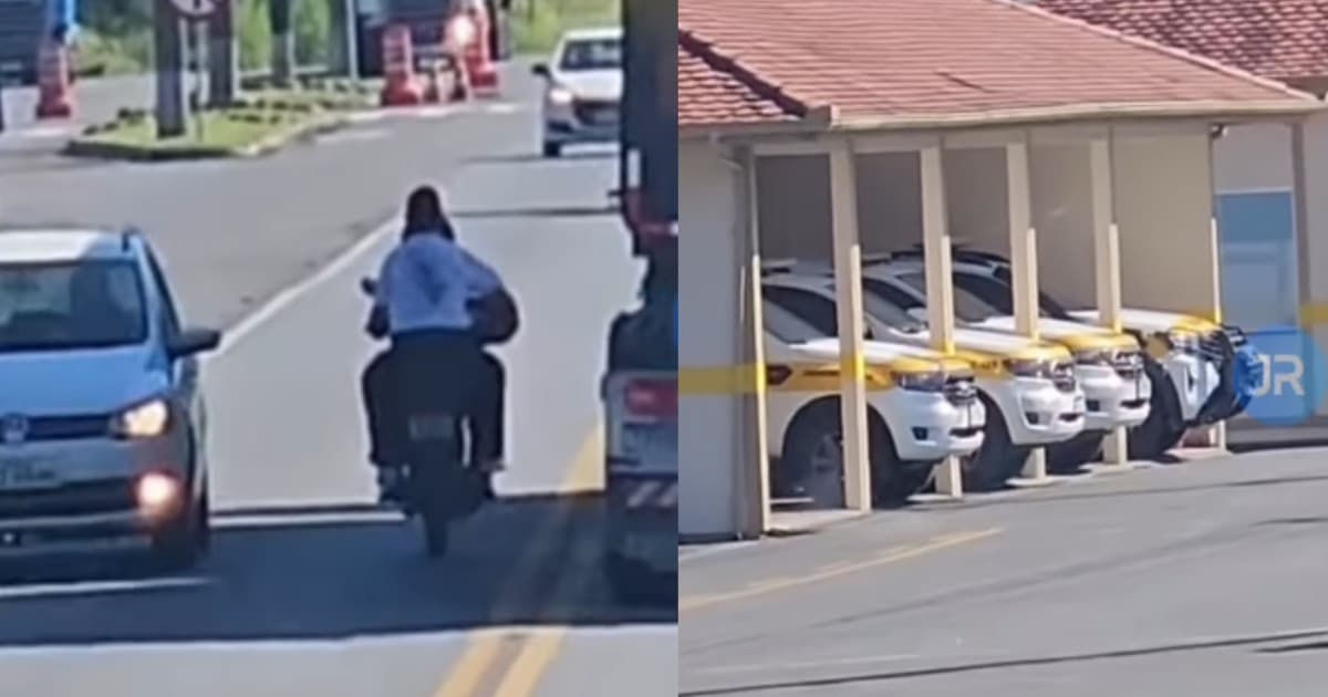 “Ousadia”: moto com carona sem capacete faz ultrapassagem proibida em frente a base policial em SC
