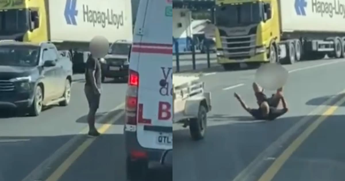 Motorista interrompe o trânsito para discutir e acaba “atropelando” carretinha em rodovia de SC