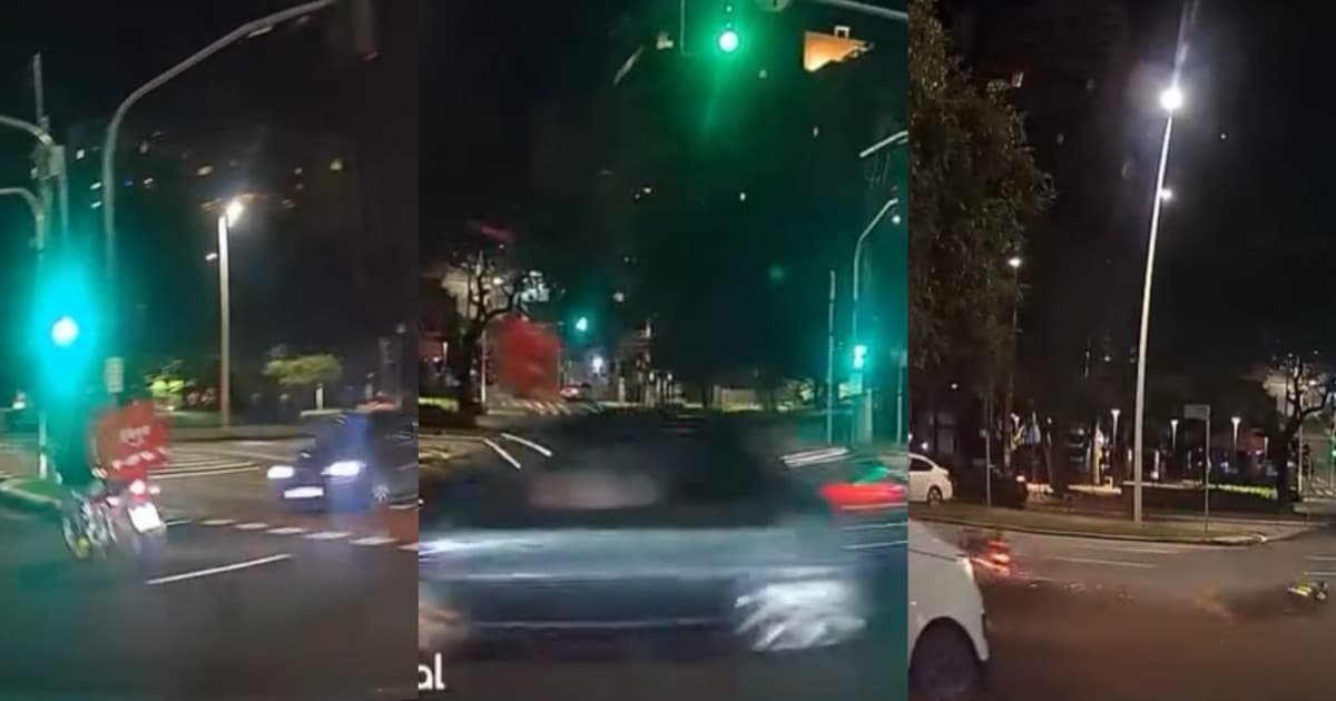 “Avançou o vermelho”: carro atinge motoboy em cruzamento da Beira Mar, em Florianópolis