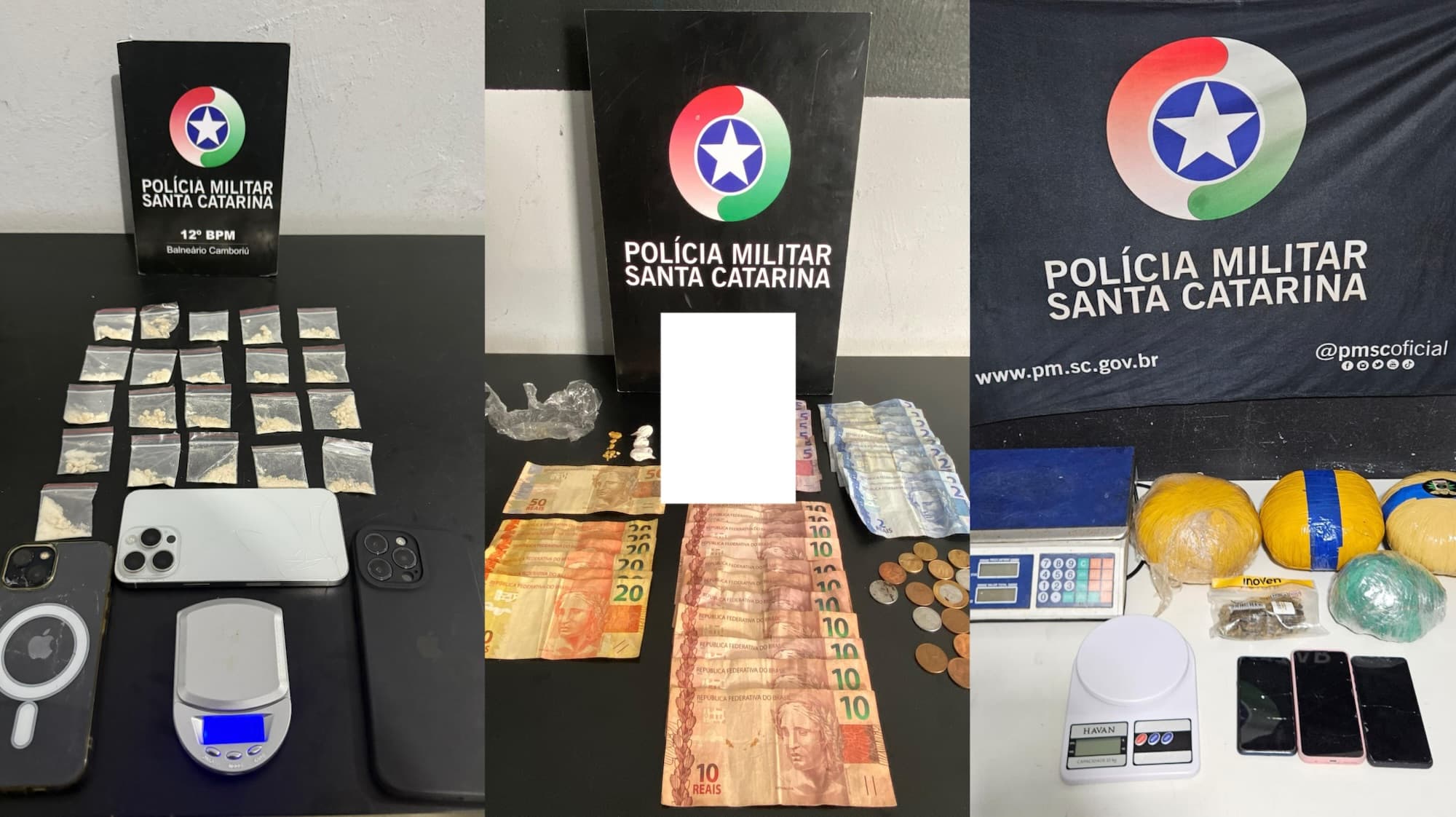 Polícia Militar prende sete pessoas por tráfico de drogas em ações em Camboriú, Itajaí e BC