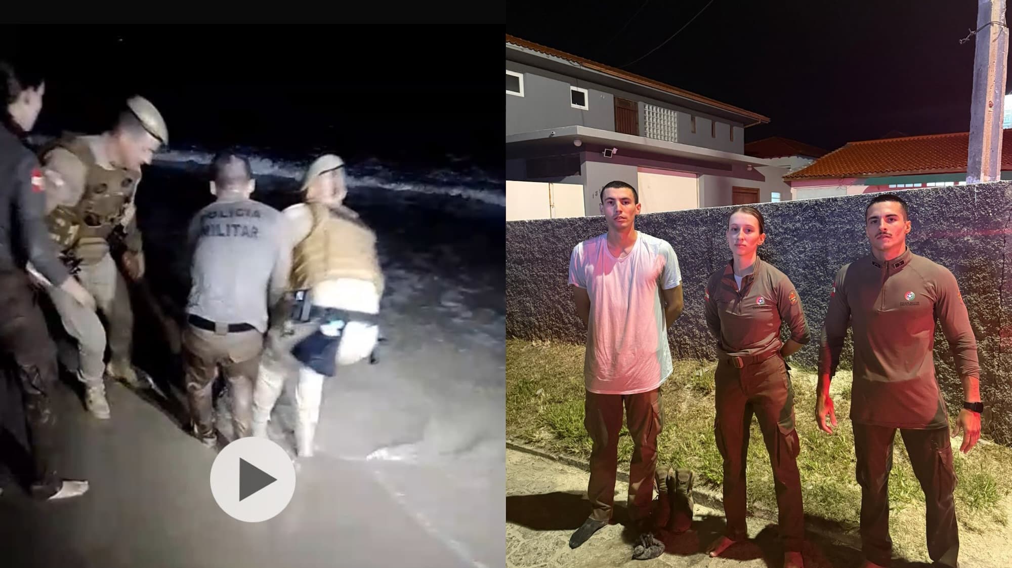 Após 15h de serviço, PMs que retornavam do Carnaval salvam homem no mar em Florianópolis