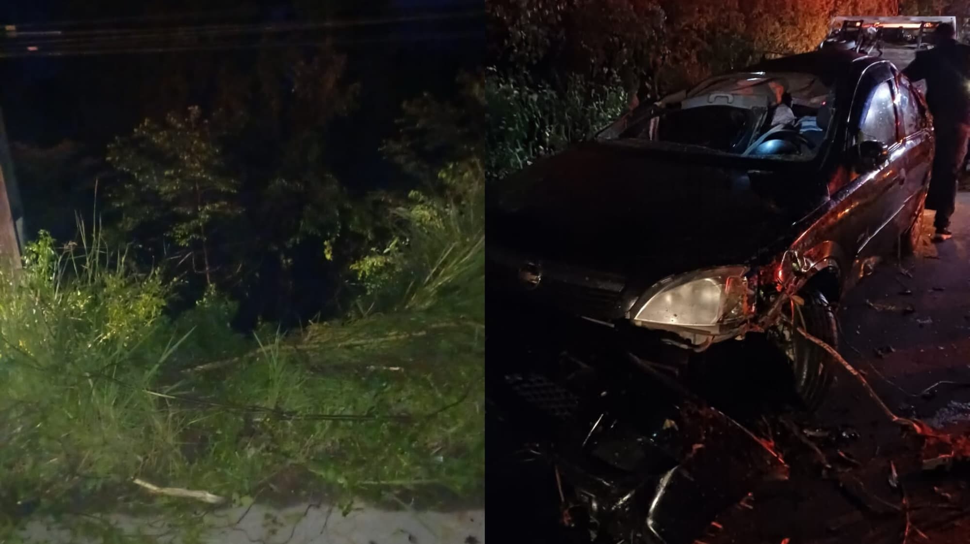 Carro despenca em ribanceira na SC-114 e motorista fica preso nas ferragens em Taió