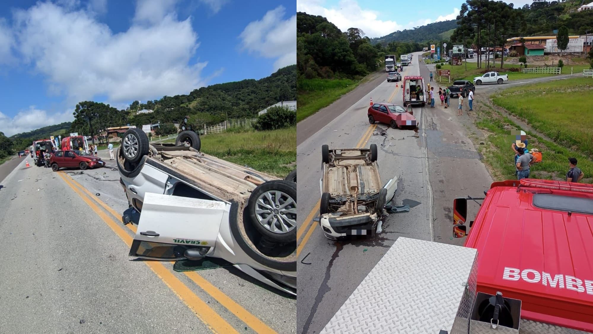 Acidente entre dois carros termina com capotamento e seis feridos na BR-282