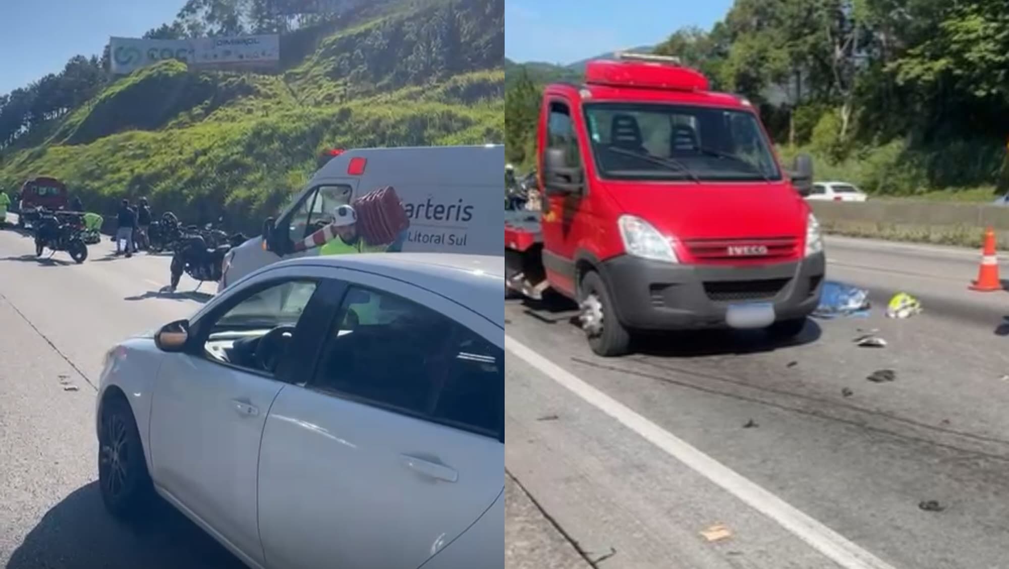 Duas pessoas morrem em grave acidente entre moto e caminhão-guincho na BR-101 em Itapema