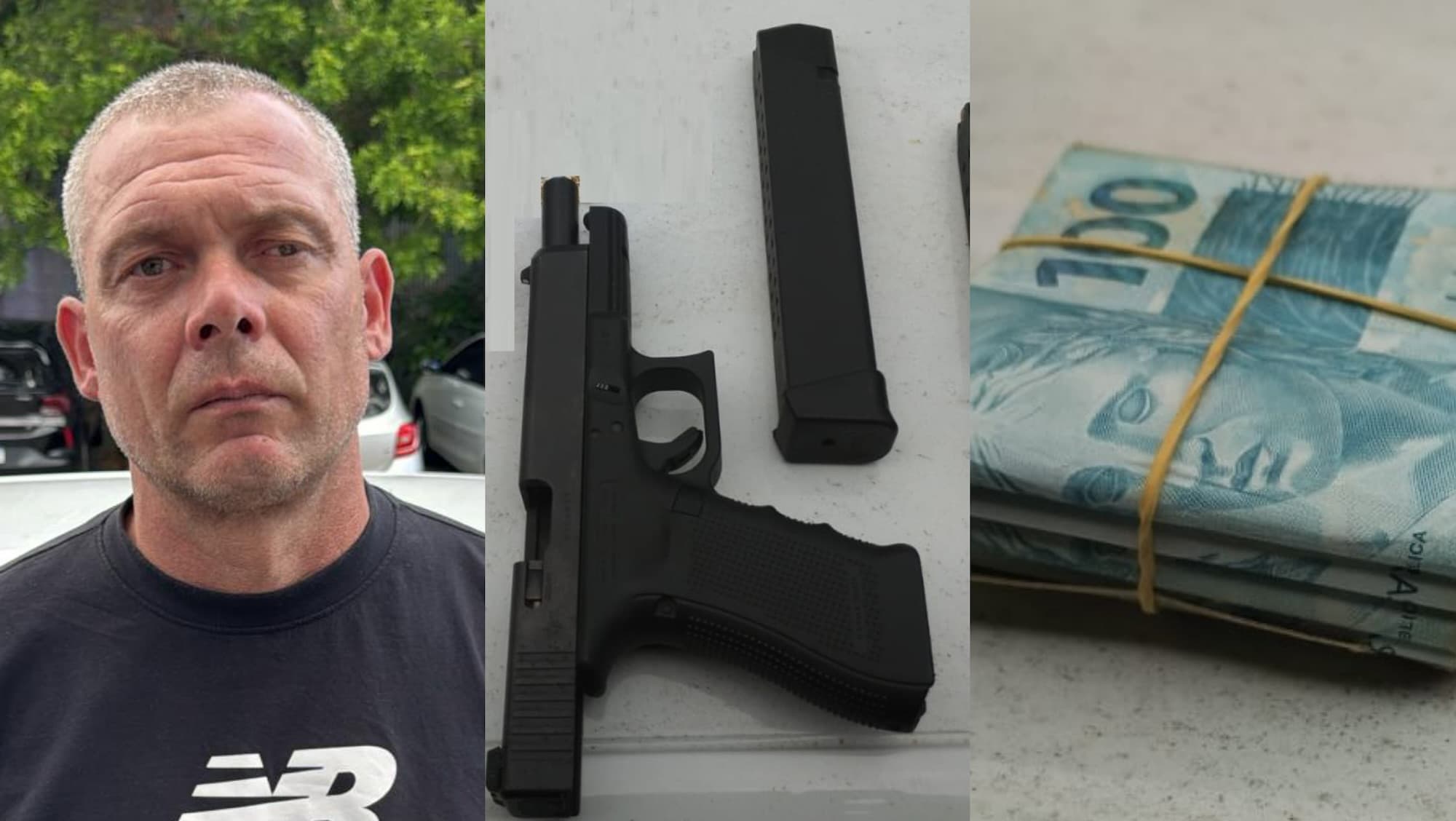 Suspeito de estelionato é preso com pistola, munições e dinheiro na Grande Florianópolis