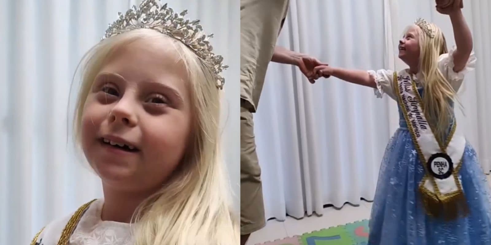 “Com sorriso que parou a festa”, menina de 7 anos com Síndrome de Down é eleita Miss Simpatia em SC