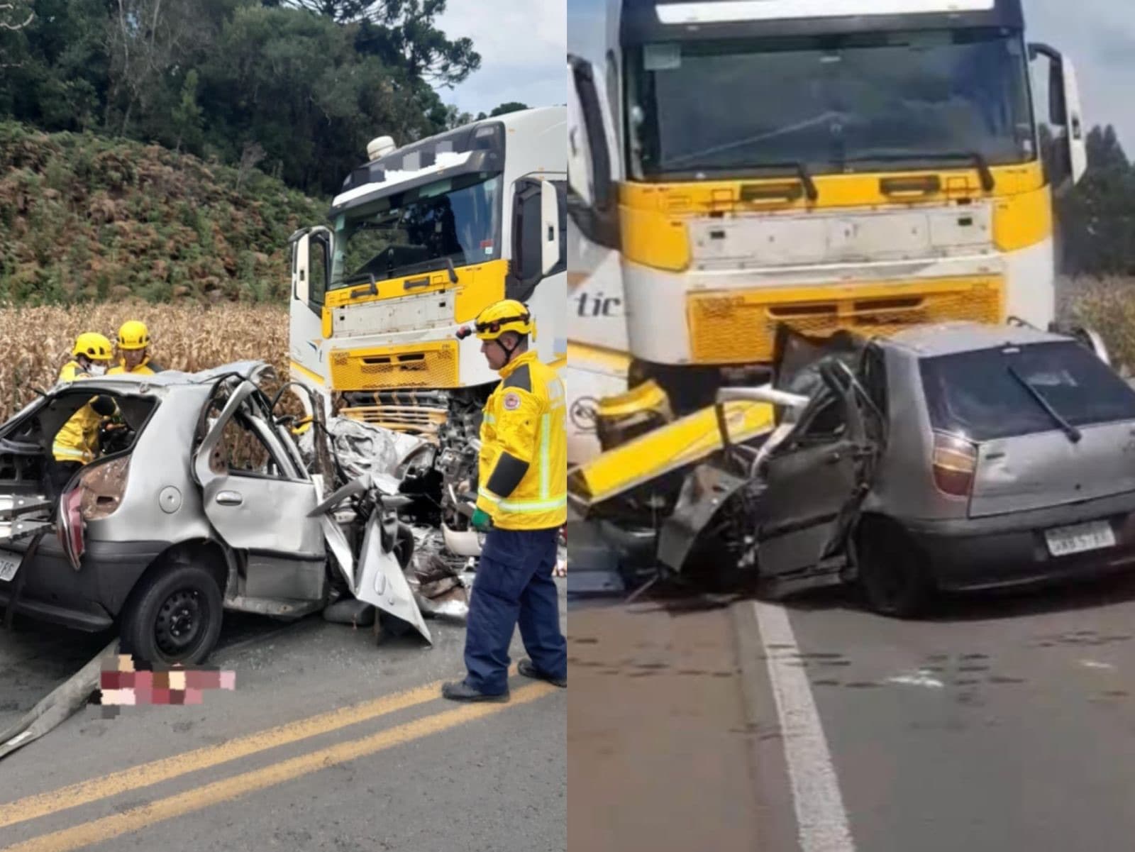 Carro de Florianópolis bate de frente com carreta bitrem e quatro morrem em SC