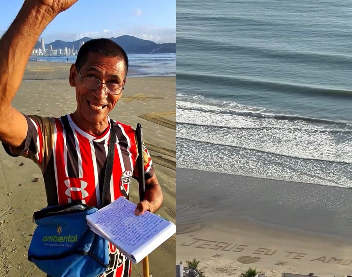 “Um conselho, não reclame de nada”: homem escreve na areia e viraliza ao emocionar moradores em Itapema