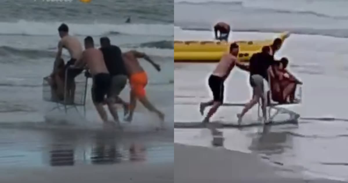 Carrinho de mercado vira “brinquedo” e jovens são lançados ao mar em praia de Itapema