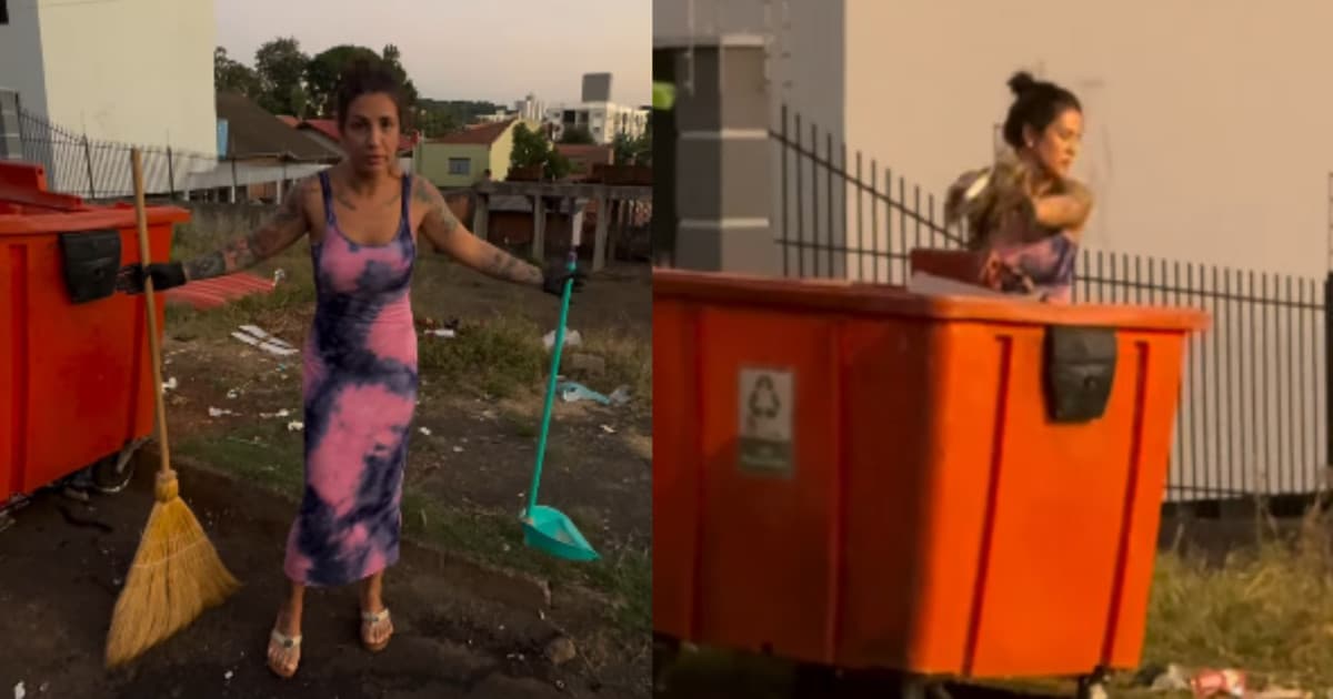 “Isso aqui tá um lixão”: moradora se revolta com lixo espalhado, pega vassoura e resolve sozinha em SC
