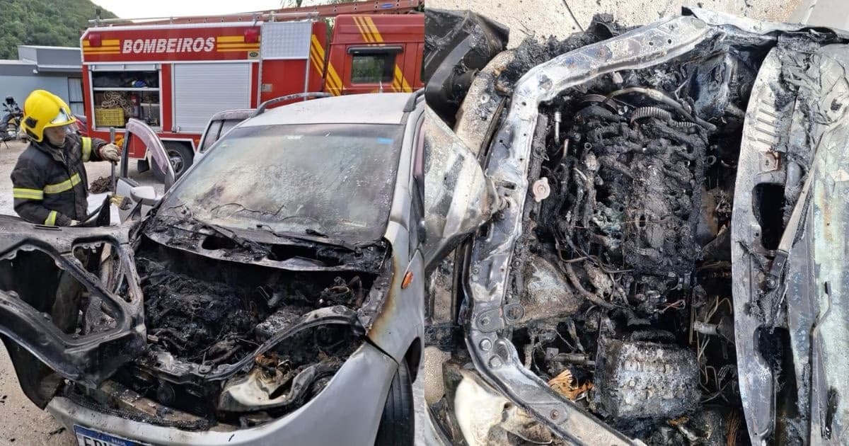 Carro de aplicativo pega fogo durante corrida e mobiliza moradores em Brusque