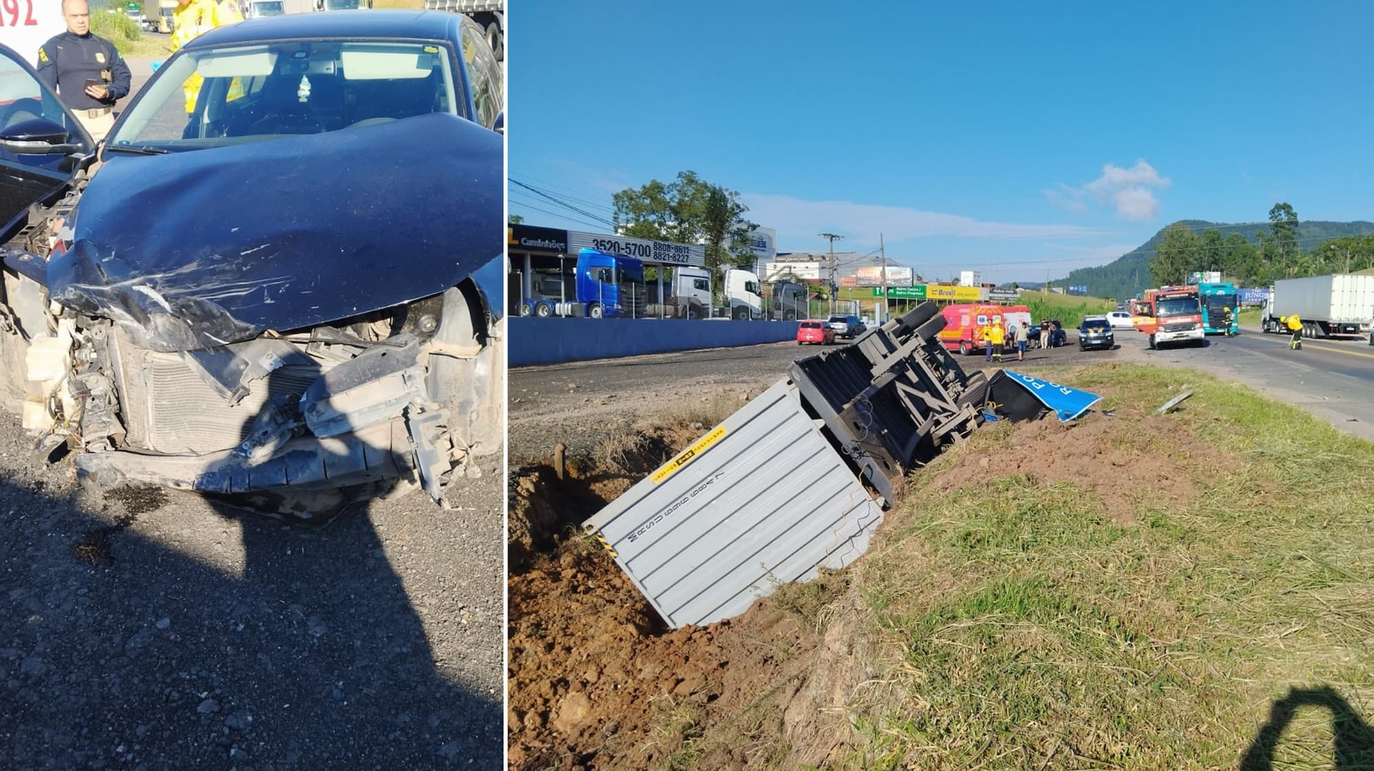 Rodotrem perde parte da carga e tomba após colisão com carro na BR-470 
