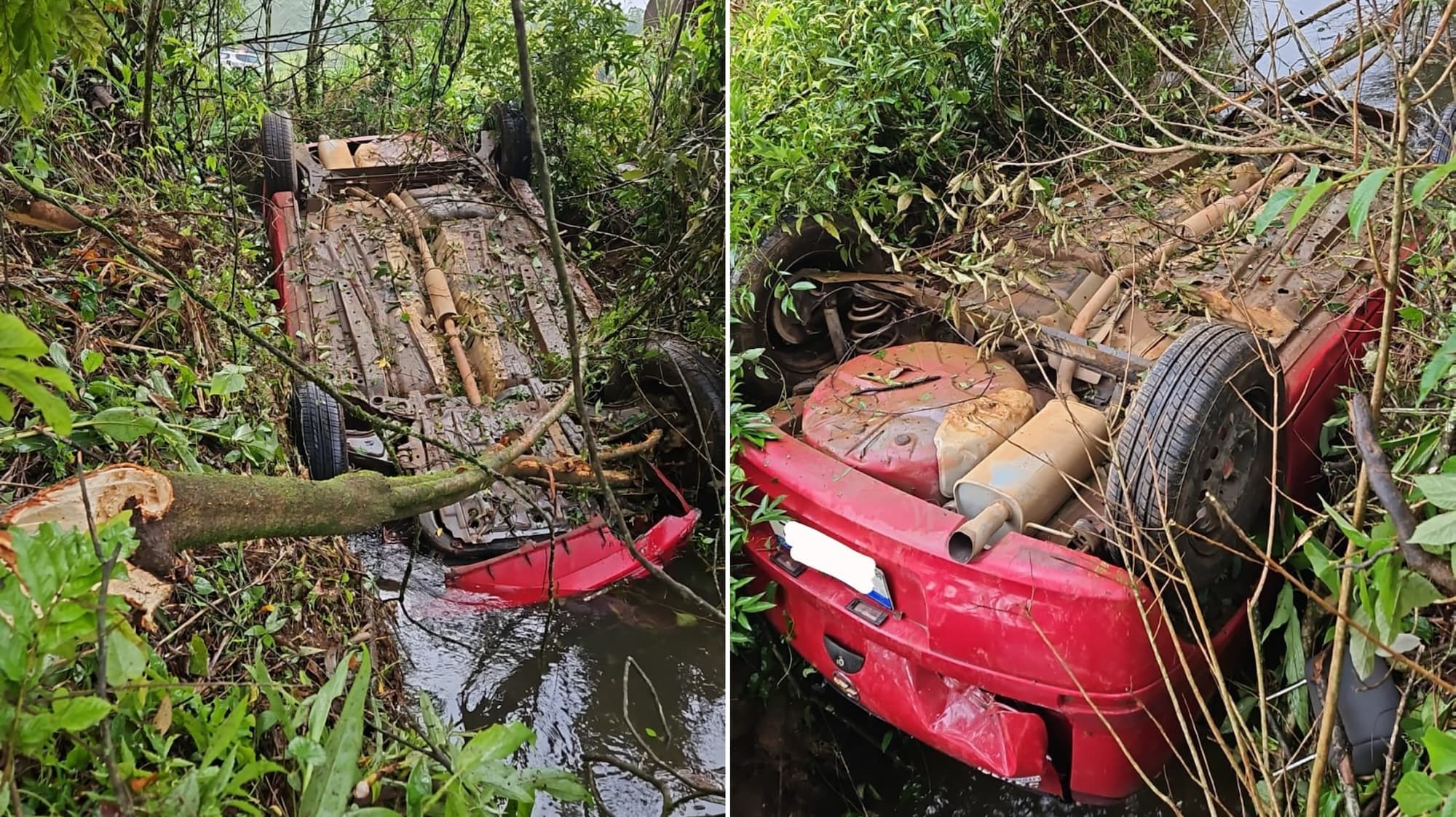 Mulher fica em parada cardiorrespiratória após carro sair da pista e capotar em vala em SC