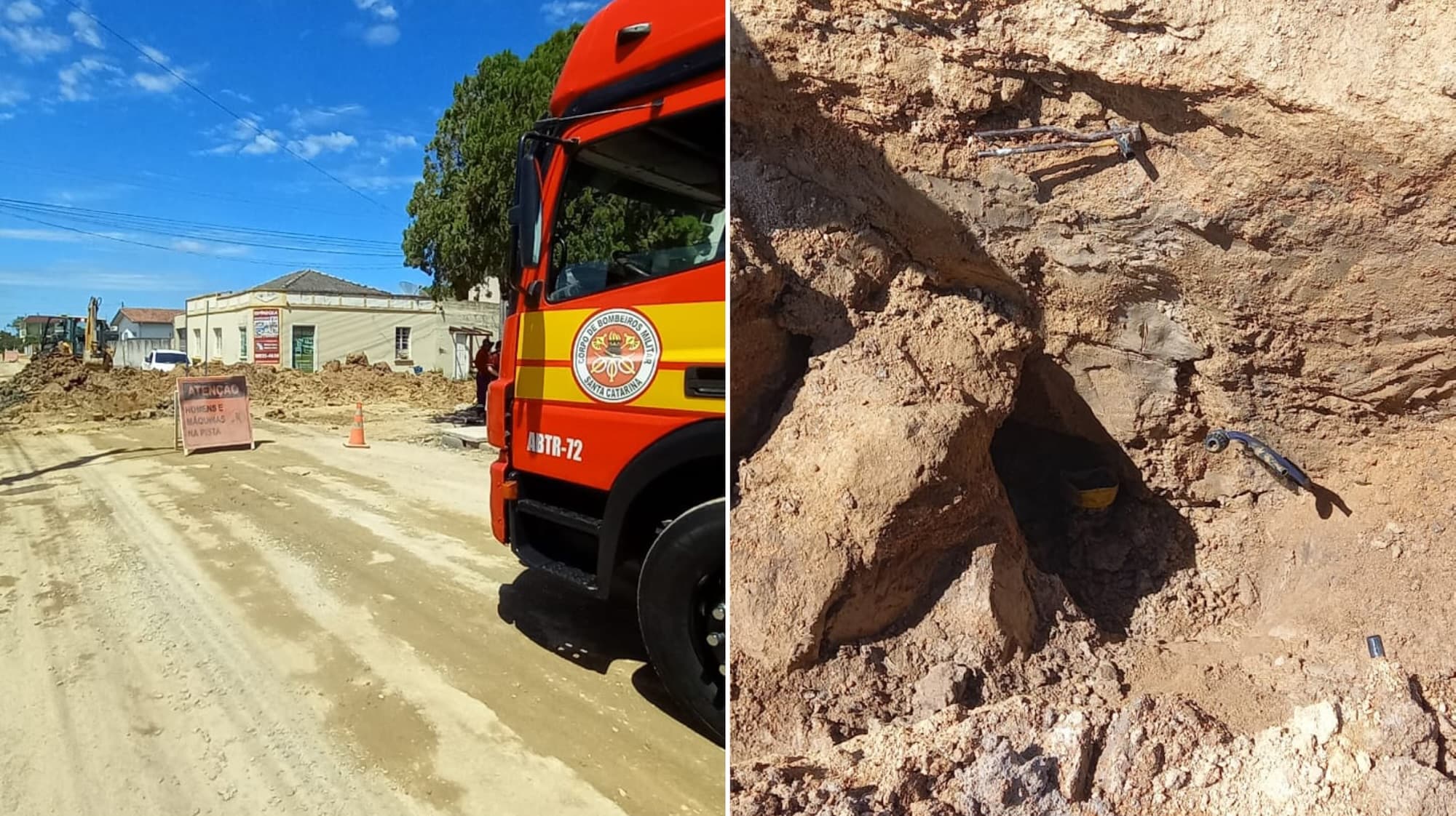 Homem é retirado com vida após soterramento em obra de SC
