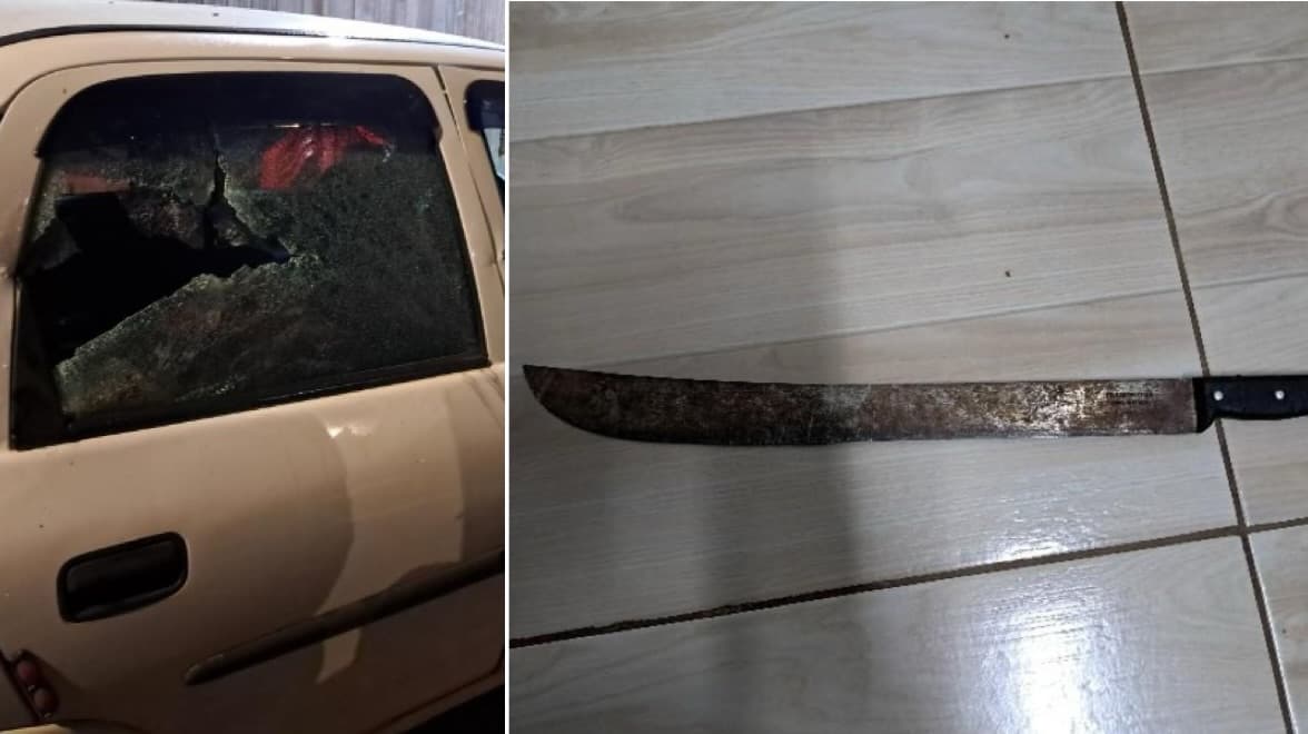 Homem foge após ameaçar vítima e quebrar carro com facão em SC