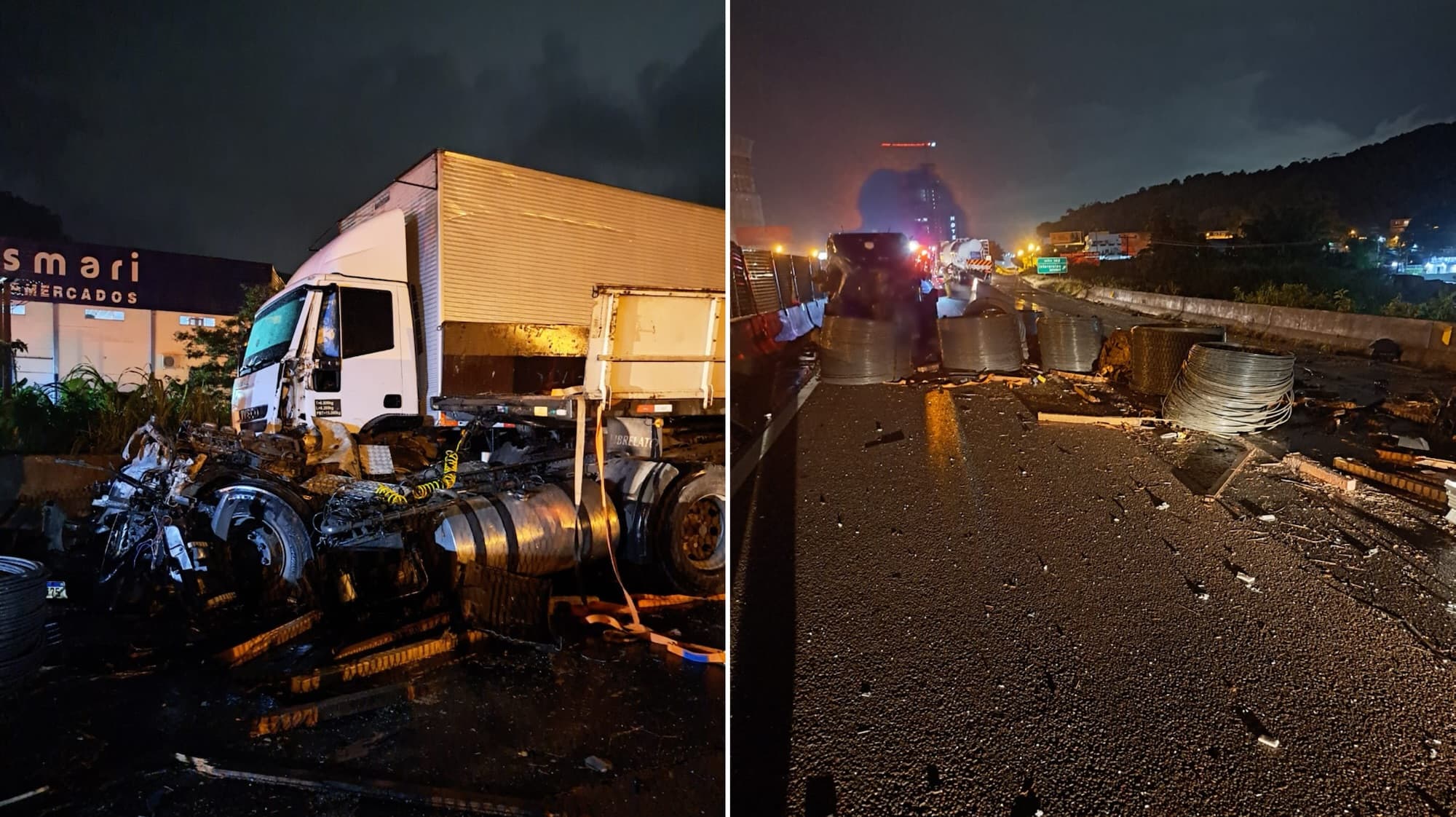 Cabine de carreta é arrancada após colisão entre quatro veículos de carga no Morro do Boi