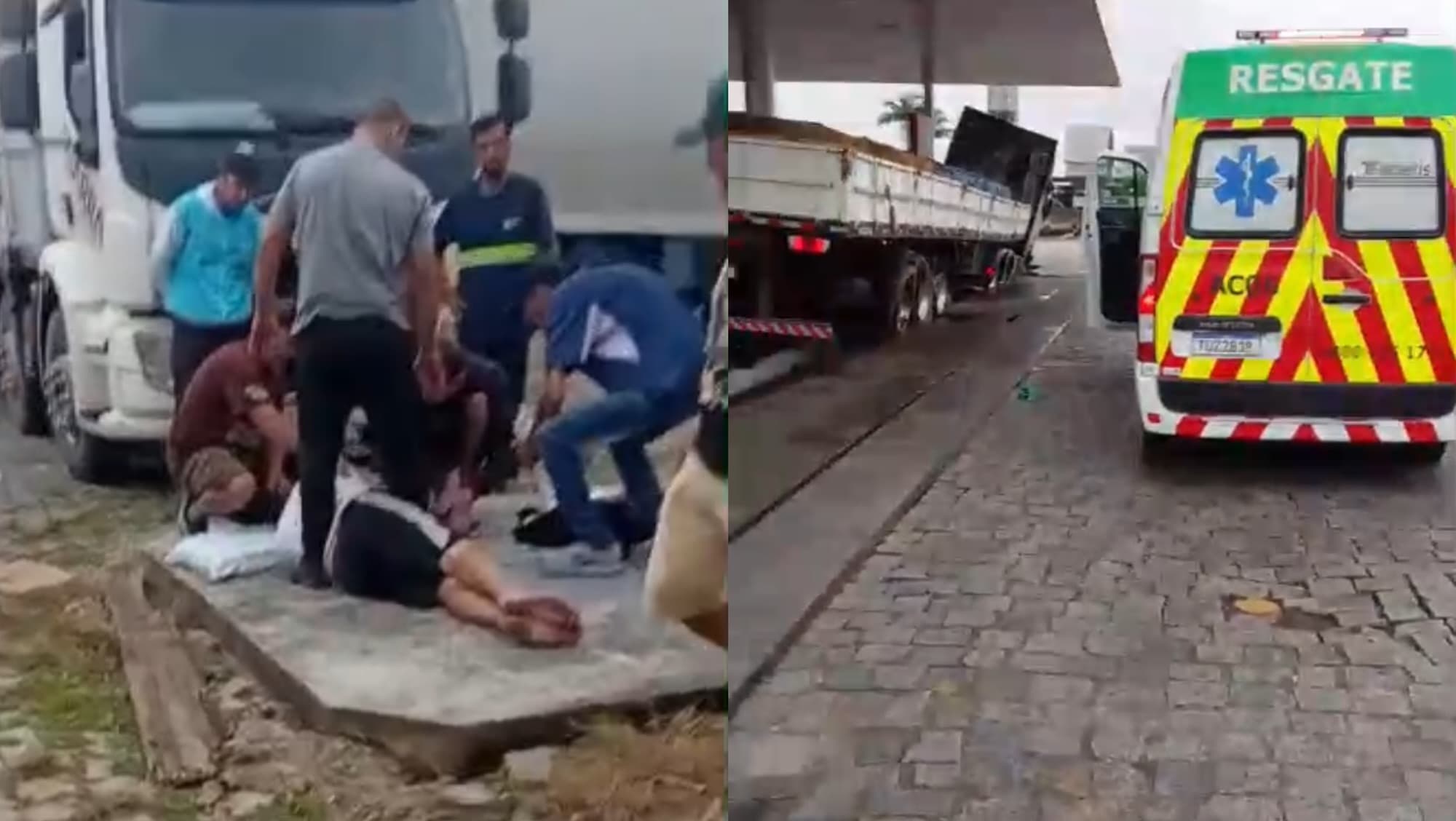 “Passou mal”: Caminhão desgovernado invade posto na BR-101 e populares quebram vidro para salvar motorista em Itajaí