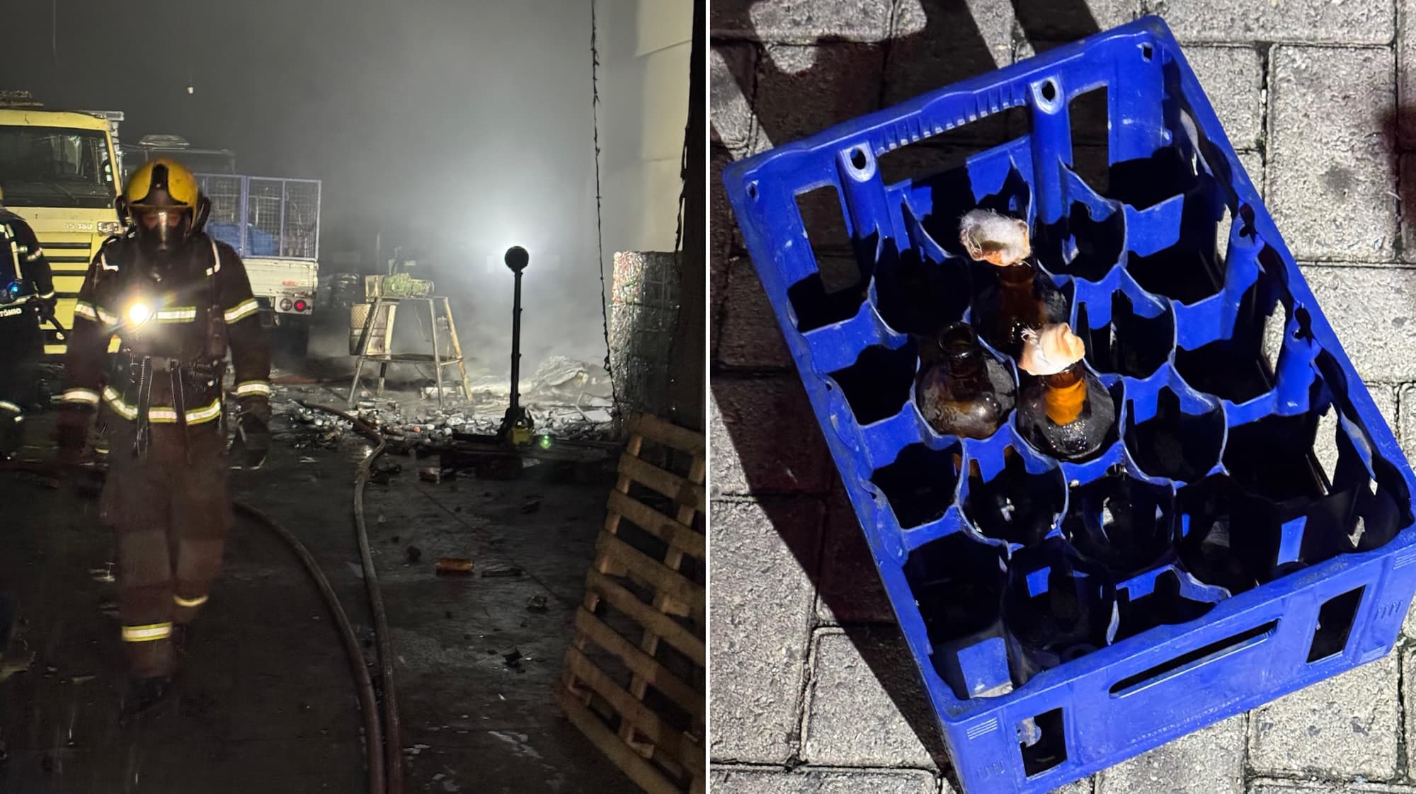 Criminosos colocam fogo em galpão e fogem incendiando carro em sequência assustadora