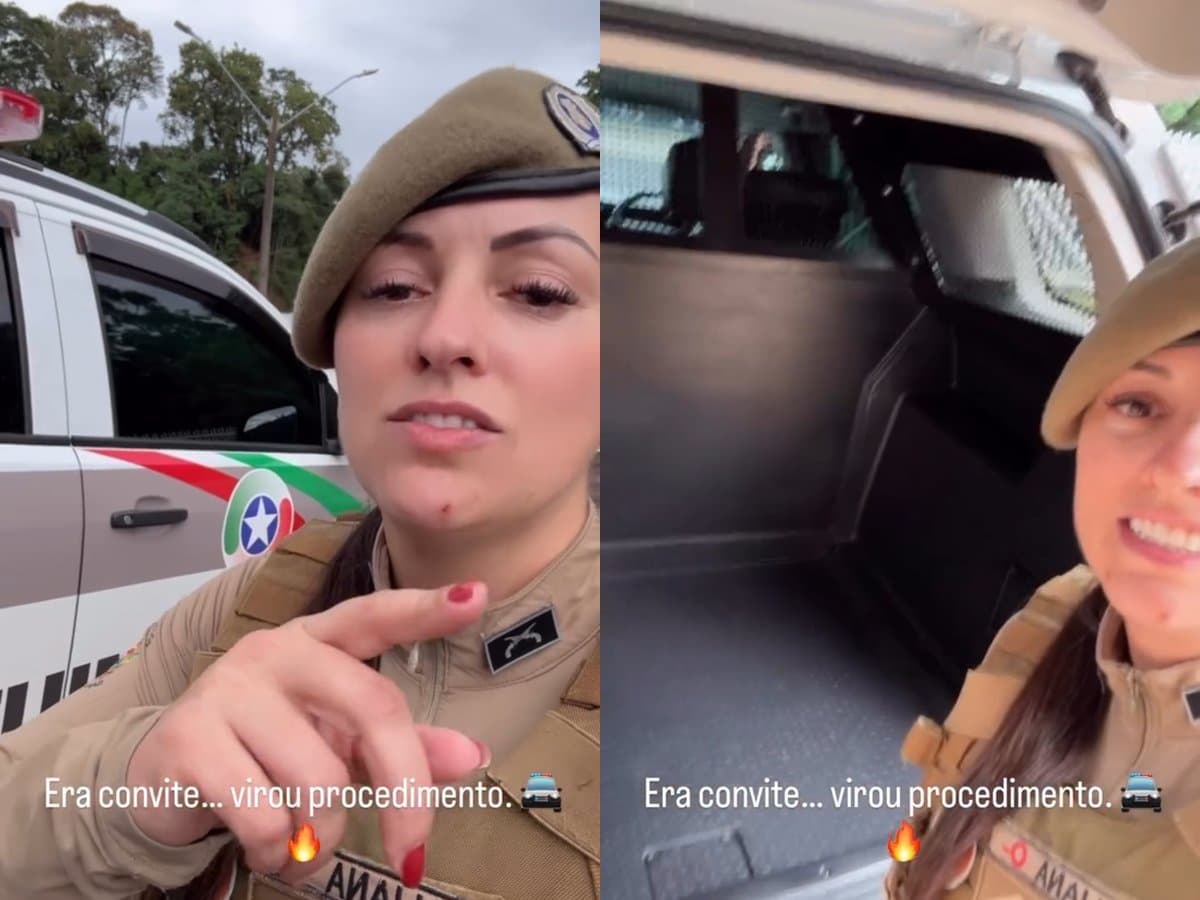 “Vaga tem”: policial de SC viraliza ao mostrar onde senta quem pede carona na viatura