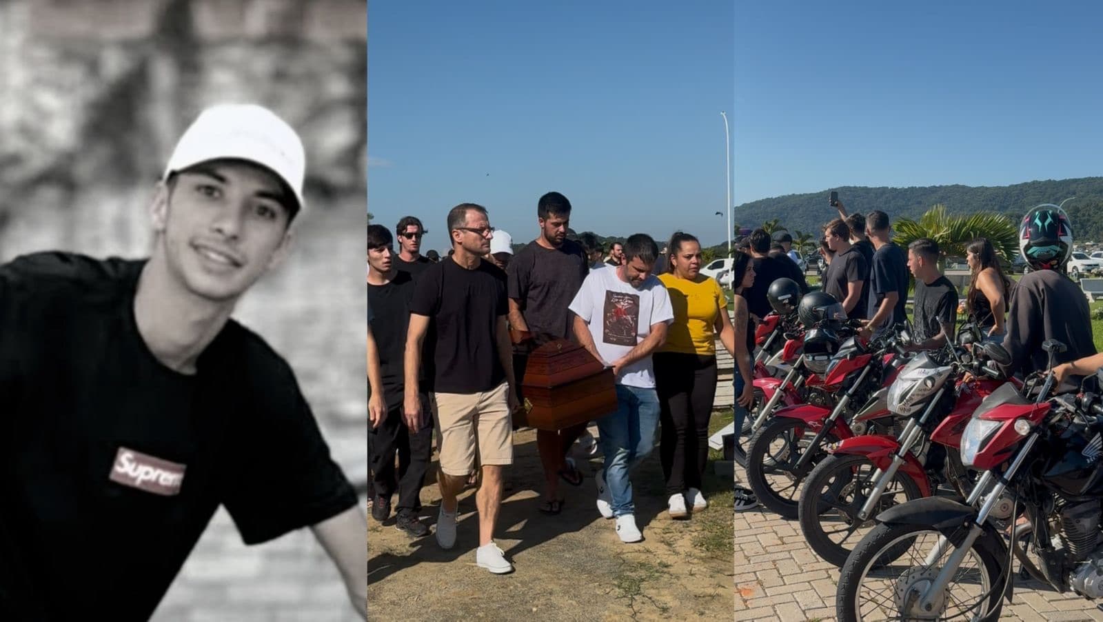 Amigos aceleram motos em cemitério no último adeus de jovem vítima de grave acidente no litoral de SC