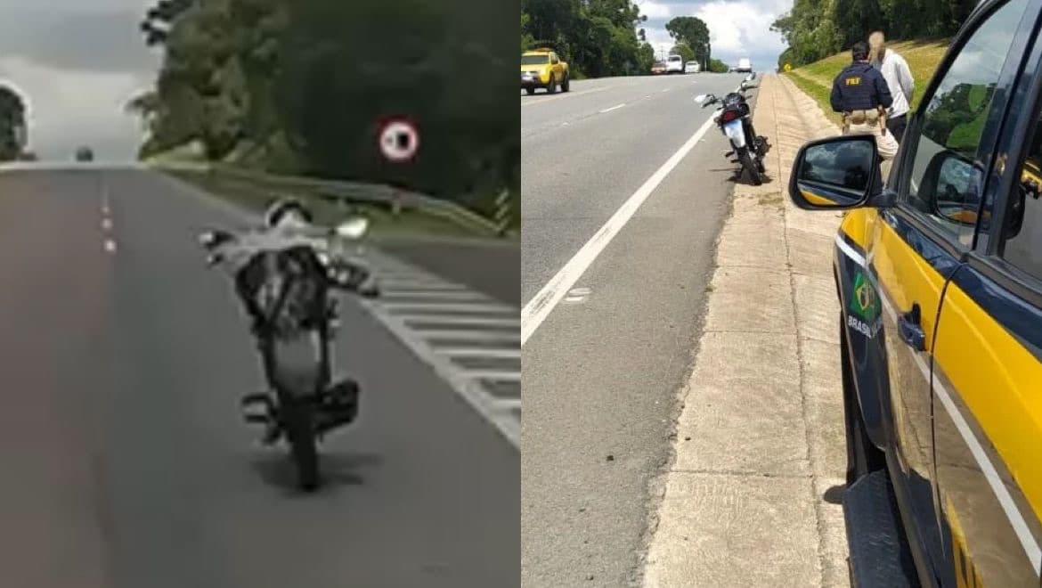 Motociclista faz manobra “Superman” em rodovia de SC e dá de cara com a barca da PRF