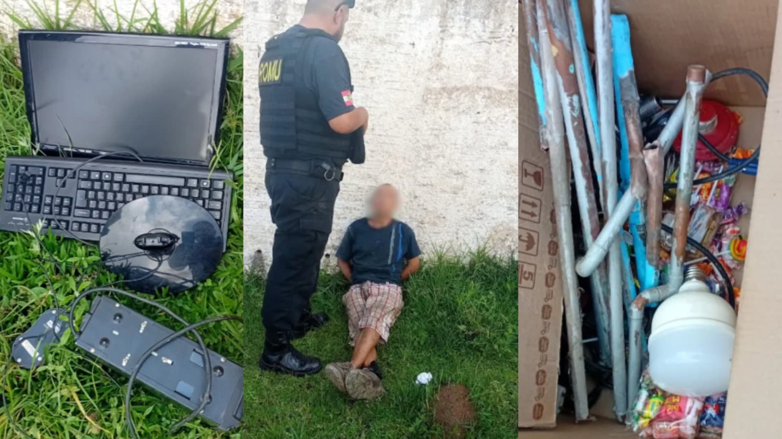 “Flagrado ao vivo”: câmeras pegam ladrão arrancando até canos de cobre de escola em Lages